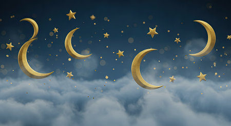 Ramadan Kareem background with crescent moon and stars. Vector illustration.の写真素材