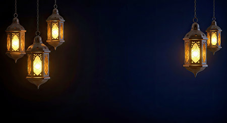Lanterns on a dark background.の写真素材