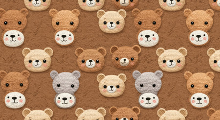 Seamless pattern with cute teddy bears on brown background.の写真素材