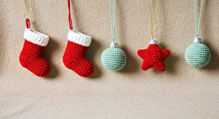 Christmas ornaments on a beige background. Christmas decoration.