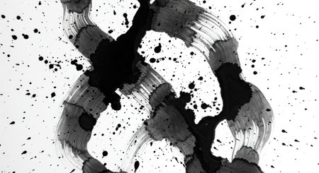 black and white abstract acrylic painting color texture on white paper background by using rorschach inkblot methodの写真素材