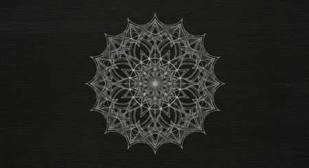Abstract fractal with a white snowflake on a black background.の写真素材