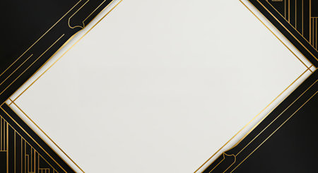 Elegant black and gold frame with golden lines on white background