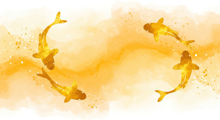 Gold fish on watercolor background. Japanese style. Vector illustration.の写真素材