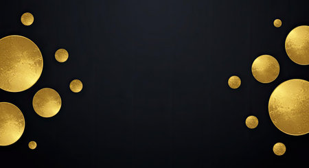 golden circles on a black background with space for text. vector illustrationの写真素材