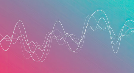 abstract background with sound wave in blue, pink and white colors