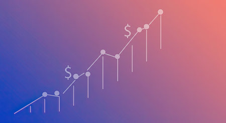 Financial graph with dollar sign on blue gradient background. Vector illustration.の写真素材