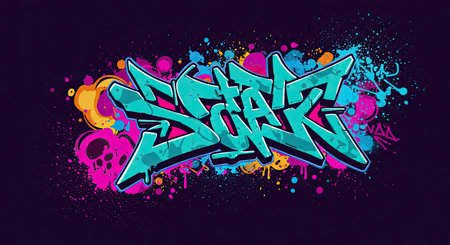 Graffiti Urban Art Graffiti Style Text on Dark Background. Vector Illustrationの写真素材