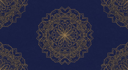 Luxury blue background with golden mandala pattern. Vector illustrationの写真素材