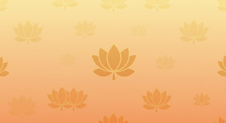 Seamless pattern with lotus flowers on a orange background.の写真素材