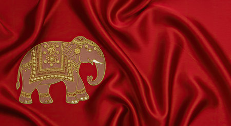 Grunge flag with an elephant on a red backgroundの写真素材