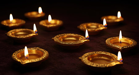 Diwali diya lamps lit during diwali celebration.の写真素材