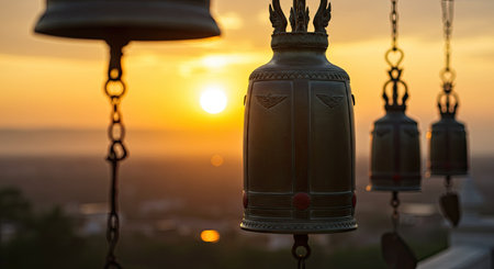 Thai style bell in the temple at sunset or sunrise time.の写真素材