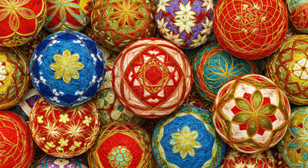 Colorful hand painted Easter eggs as a background. Close up.の写真素材