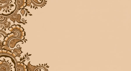 indian paisley design on a beige background with copy spaceの写真素材