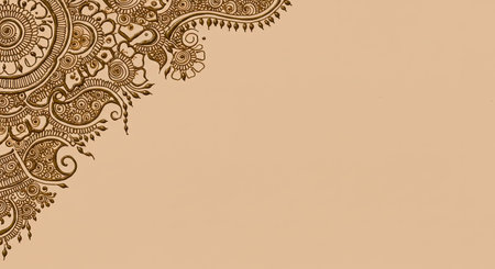 indian paisley design on brown background with space for textの写真素材