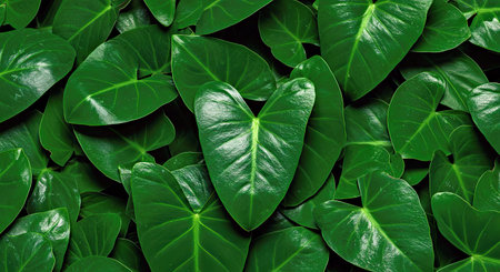 Tropical leaves background. Green leaves texture. Top view.