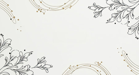 abstract floral background with gold and black ornaments on white paperの写真素材