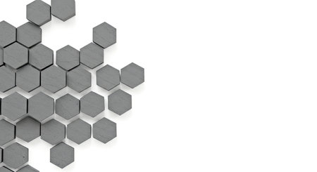3d rendering of hexagon in white background with copy space.