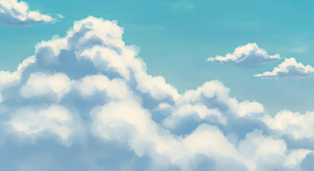 Blue sky background with tiny clouds, 3d rendering. Computer digital drawing.の写真素材