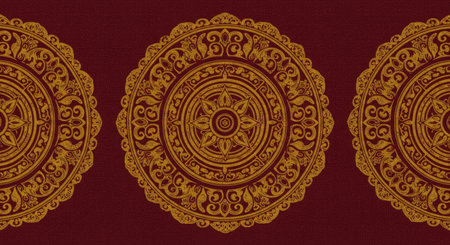 Seamless pattern with golden mandalas on a red background