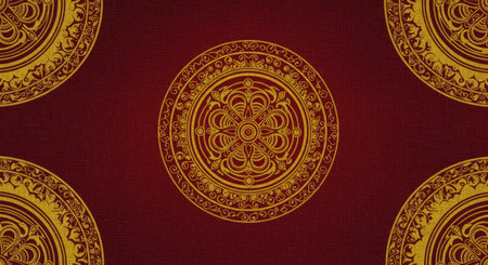 Seamless pattern with gold mandalas on a red background