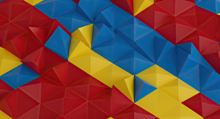 3d rendering of abstract geometric background with blue, yellow and red colors