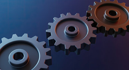3d illustration of gear wheels over blue background. This is a 3d render illustration