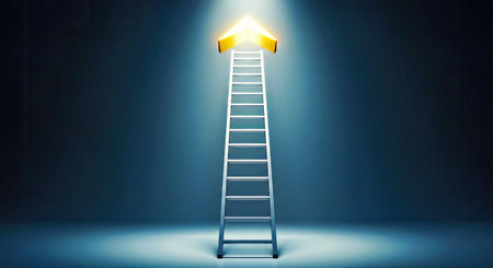 Ladder leading to success on a dark background. 3D renderingの写真素材
