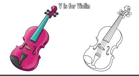 Coloring book or page for children with violin. Vector illustration.のイラスト素材