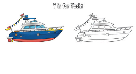 Coloring book for children: ship and boat. Vector illustration.のイラスト素材