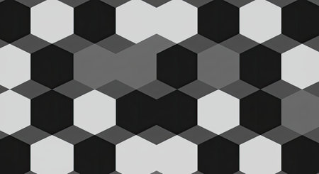 Black and white hexagons on a gray background. 3D illustration
