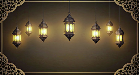 Ramadan Kareem background with arabic lanterns on dark background