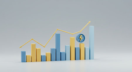 3d illustration of graph with yellow and blue bars on white background