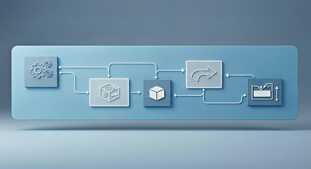 3d rendering of a software development concept on a blue background.