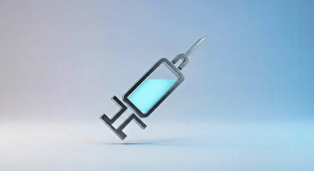 Syringe icon on blue background, 3d rendering. Computer digital drawing.