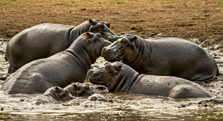 Hippos in Serengeti National Park, Tanzania, Africa
