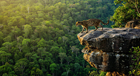 Leopard on a rock in the jungle.