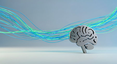 human brain on blue background, 3d illustration, computer generated imageの写真素材