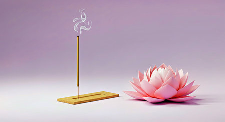Incense stick with lotus flower. 3d render illustration.の写真素材