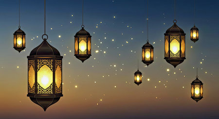 Ramadan Kareem background with arabic lanterns and stars
