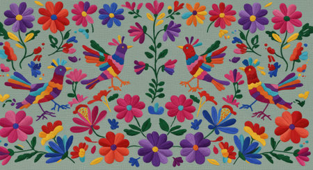 Seamless pattern with colorful flowers and birds. Vector illustration.