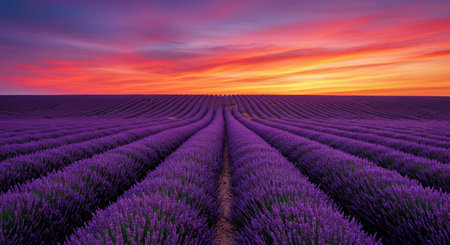 Beautiful sunset over lavender field in Provence, France