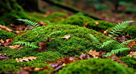 Moss and ferns in the forest, close-upの写真素材