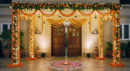 Wedding Ceremony Decorated With Flower Arrangementの写真素材