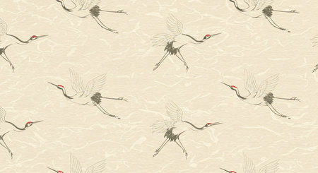 Japanese pattern with cranes. Seamless background. Vector.の写真素材