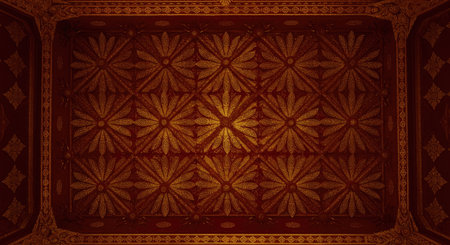 Thai art pattern on the ceiling in Thai temple, Thailand.