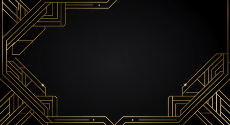 Vector golden line art on black background. Elegant element for design.