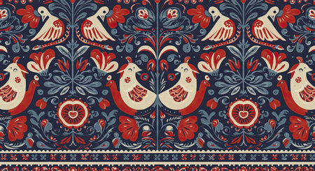 Seamless pattern with birds and pomegranates. Vector illustration.