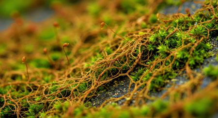 Green moss on the rock. Selective focus. Shallow depth of field
